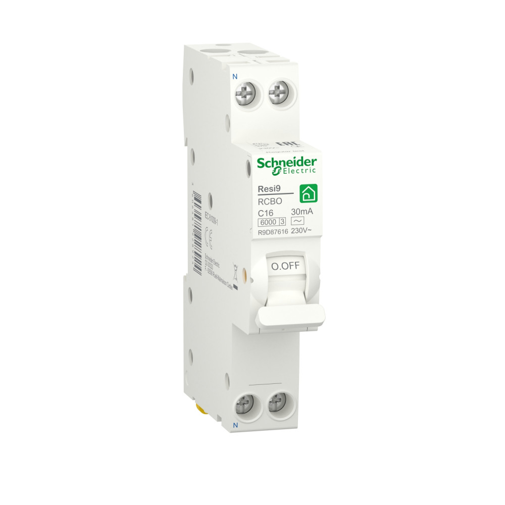 SE RESI9 Автоматический выключатель дифференциального тока (ДИФ) 1P+N С 16А 6000A 30мА 18mm тип AC