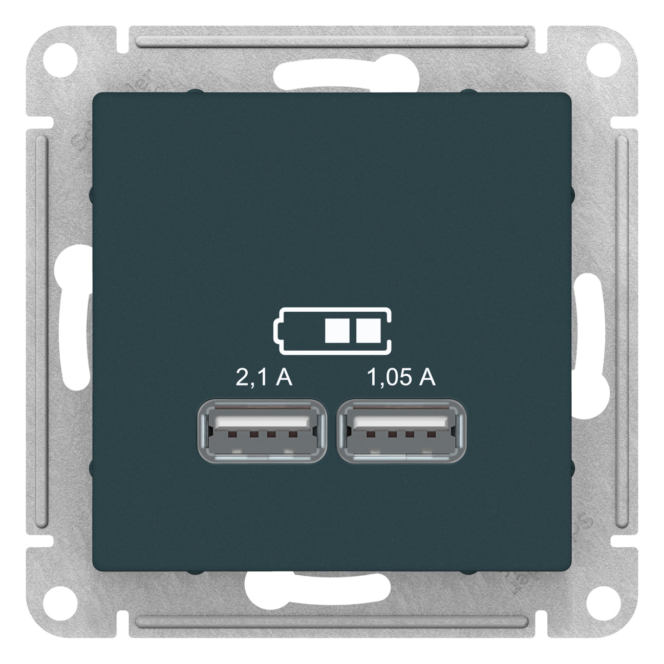 SE AtlasDesign Изумруд Розетка USB, 5В, 1 порт x 2,1 А, 2 порта х 1,05 А, механизм
