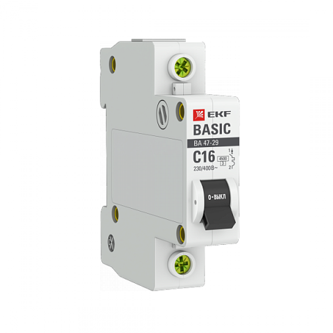 EKF Автоматический выключатель 1P 16А (C) 4,5кА ВА 47-29 Basic