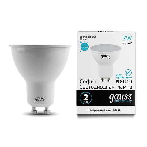 Gauss Лампа LED Elementary MR16 GU10 7W 550lm 4100К 1/10/100