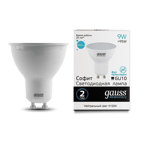 Gauss Лампа LED Elementary MR16 GU10 9W 660lm 4100К 1/10/100