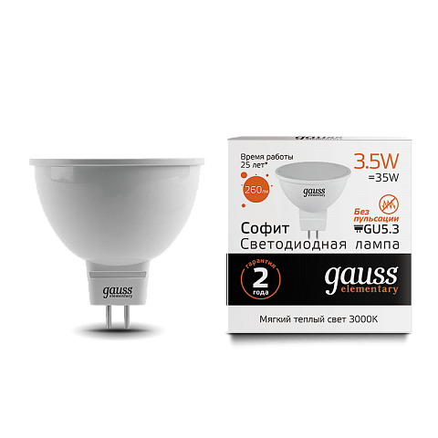 Gauss Лампа LED Elementary MR16 GU5.3 3.5W 3000K