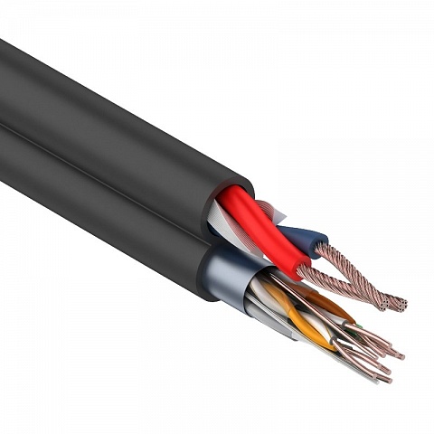 REXANT Мульти-кабель FTP 4PR 24AWG CAT5e + 2х0.75мм²., 200м., черный, OUTDOOR