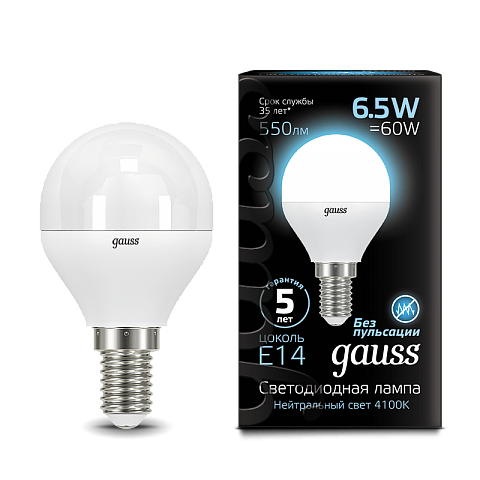 Gauss Лампа LED Globe E14 6.5W 4100K