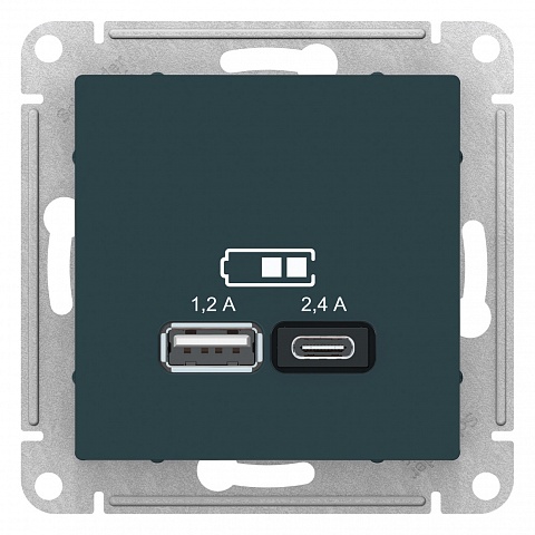 SE AtlasDesign Изумруд USB Розетка A+С, 5В/2,4 А, 2х5В/1,2 А, механизм