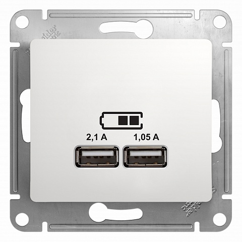 SE Glossa Бел Розетка USB 5В/2100мА, 2х5В/1050мА (GSL000133)