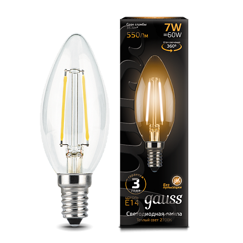Gauss Лампа LED Filament Candle E14 7W 2700К 1/10/50