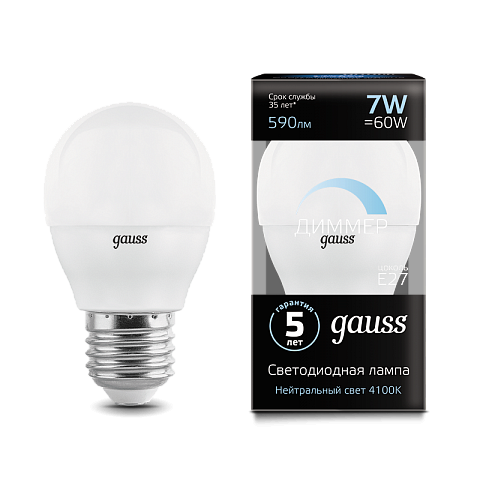 Gauss Лампа LED Globe-dim E27 7W 4100К диммируемая 1/10/100