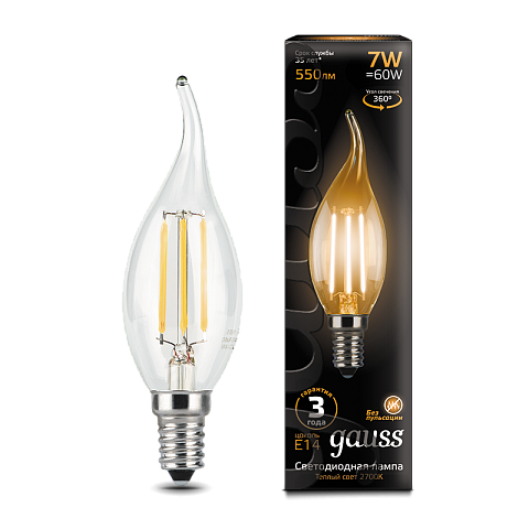 Gauss Лампа LED Filament Candle tailed E14 7W 2700К 1/10/50