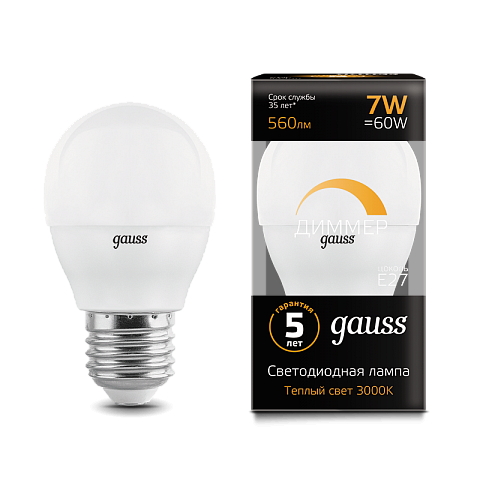 Gauss Лампа LED Globe-dim E27 7W 3000К диммируемая 1/10/100