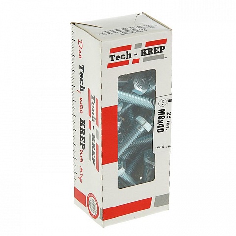 Tech-Krep Болт DIN933 с шестигранной головкой оцинк. М8х40 (25 шт) - коробка с ок. Tech-Kr 105210