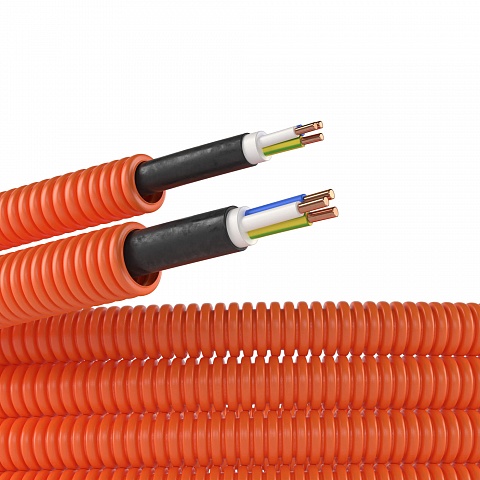 DKC Труба ПНД гибкая гофрированная D=16мм (25м) цвет оранжевый, с кабелем 3*1,5ВВГнгLS РЭК "ГОСТ+" (Электротруба)