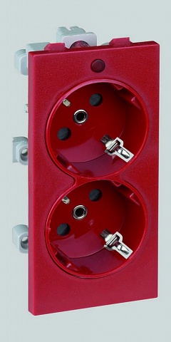 Simon Connect Красная Розетка двойная 2P+E Schuko, 16А 250В, Cima-модуль 52x108 мм