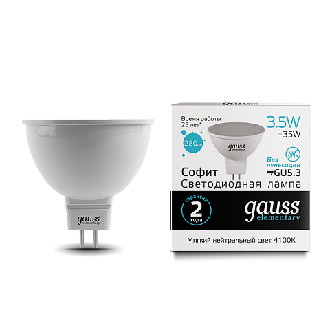 Gauss Лампа LED Elementary MR16 GU5.3 3.5W 4100K