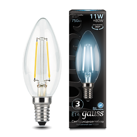 Gauss Лампа LED Filament Свеча E14 11W 750lm 4100К 1/10/50
