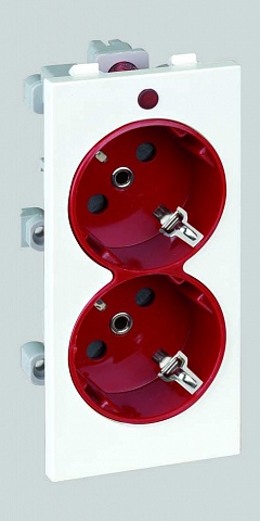 Simon Connect Белый/красный Розетка двойная, 2к+з Schuko, 16А, 250В, Cima-модуль 52x108 мм