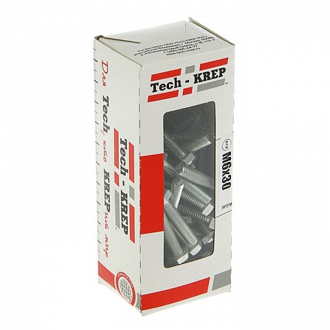 Tech-Krep Болт DIN933 с шестигранной головкой оцинк. М6х30 (60 шт) - коробка с ок. Tech-Kr 105203
