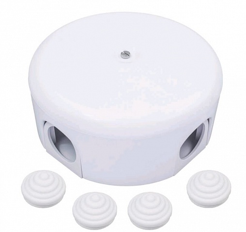 BIRONI ABS-пластик Белый Коробка распределительная BIRONI D110*35мм ( 4 кабельных ввода в комплекте )