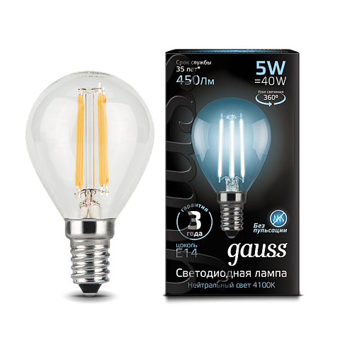 Gauss Лампа LED Filament Globe E14 5W 4100K 1/10/50