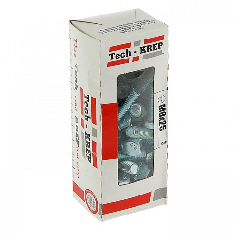 Tech-Krep Болт DIN933 с шестигранной головкой оцинк. М8х25 (40 шт) - коробка с ок. Tech-Kr 105208