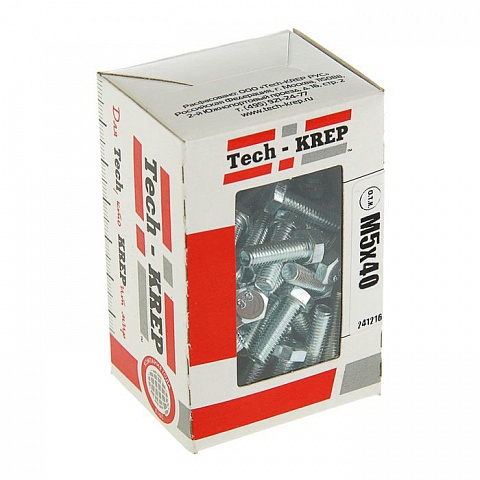 Tech-Krep Болт DIN933 с шестигранной головкой оцинк. М5х40 (60 шт) - коробка с ок. Tech-Kr