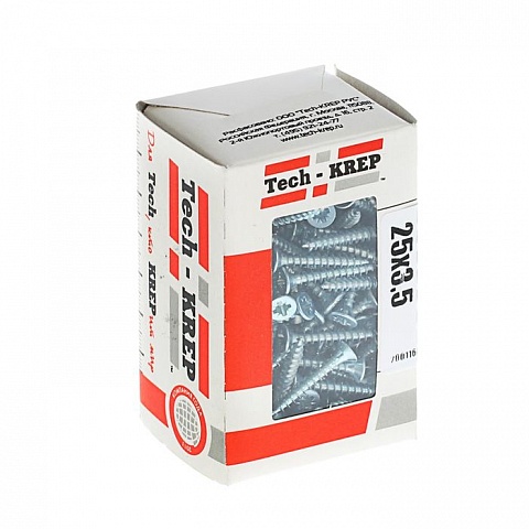 Tech-Krep Саморезы универсальные  25х3,5 мм (200 шт)  оцинкованные - коробка с ок. Tech-Kr