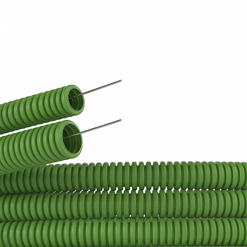 DKC Труба ПВХ гибкая гофр. д.20мм, лёгкая с протяжкой, 100м, цвет зеленый