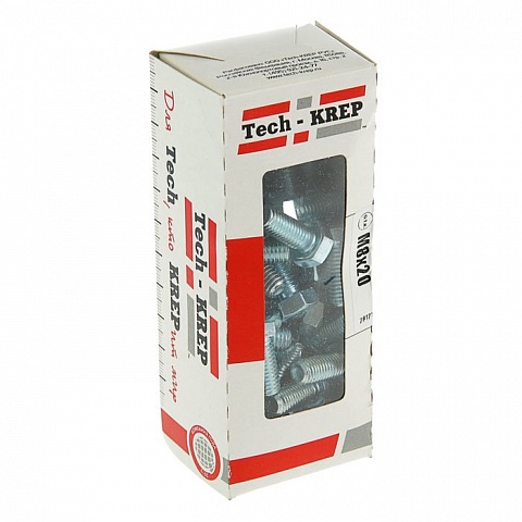 Tech-Krep Болт DIN933 с шестигранной головкой оцинк. М8х20 (50 шт) - коробка с ок. Tech-Kr 105207