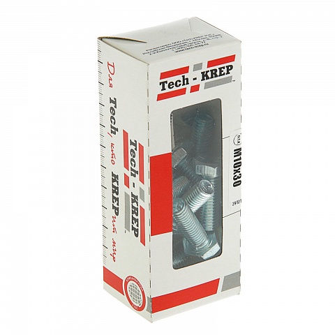 Tech-Krep Болт DIN933 с шестигранной головкой оцинк. М10х30 (20 шт) - коробка с ок. Tech-K 105215